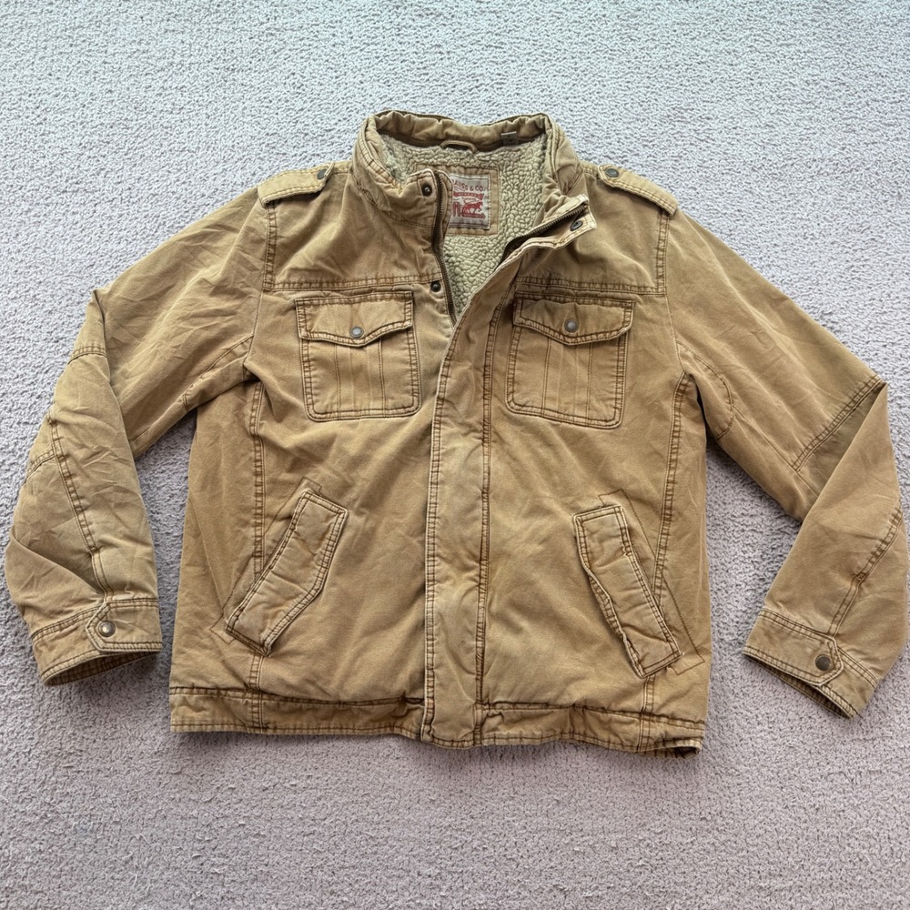 Levi Strauss & Co Mens Tan Sherpa Lined Cotton Canvas Field Jacket Size M